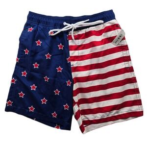 Amazon Swim‎ Trunks Mens XS Blue Red White Stars Stripes American Flag NEW